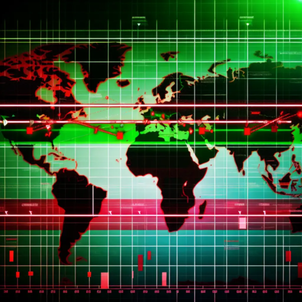 Ciemna mapa świata z neonową osią czasu prezentującą najważniejsze aktualizacje Plague Inc.