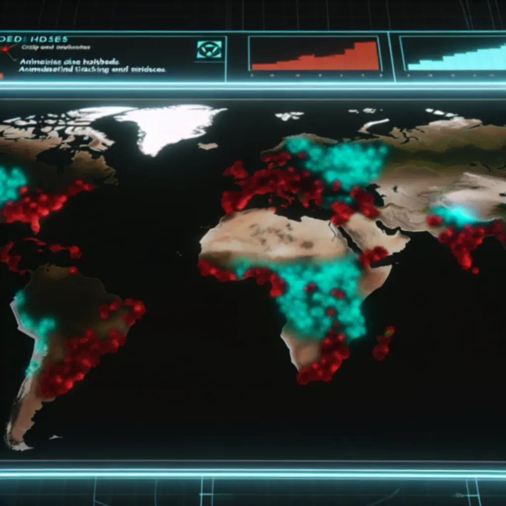 Kinowa mapa świata z zaznaczonymi ogniskami epidemii